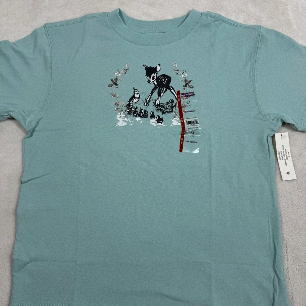 New Disney Weekend Academy Kids T Shirt Bambi  Friends Mint Green Size M 7-8‎